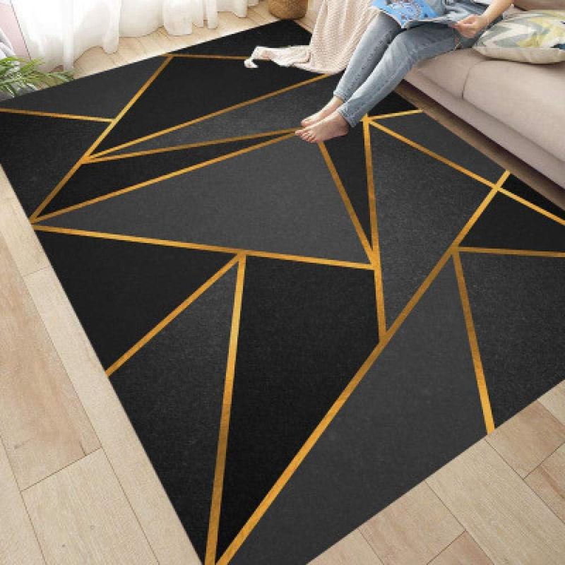 GENERICO - ALFOMBRAS NEGRA CON DISEÑO DORADO 200X240 CM ILUSION 3D TF