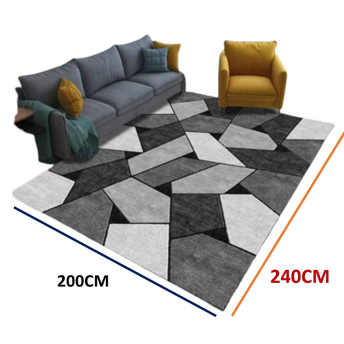 GENERICO - ALFOMBRA CON DISEÑO GEOMETRICO GRIS PIEDRA  200X240 MARIA