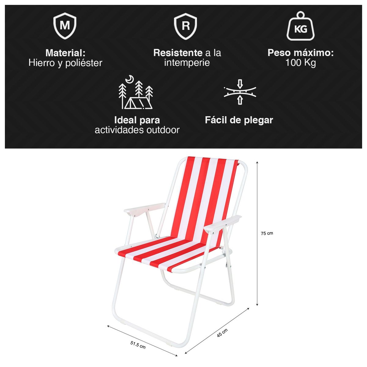 NOVAHUS - Pack 4 Sillas Plegables con Reposabrazos Rojo