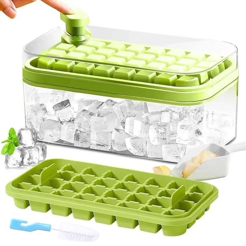 GENERICO - Cubetera Hielo 2 en 1 Contenedor + 2 Bandejas Para Hielo y Palita