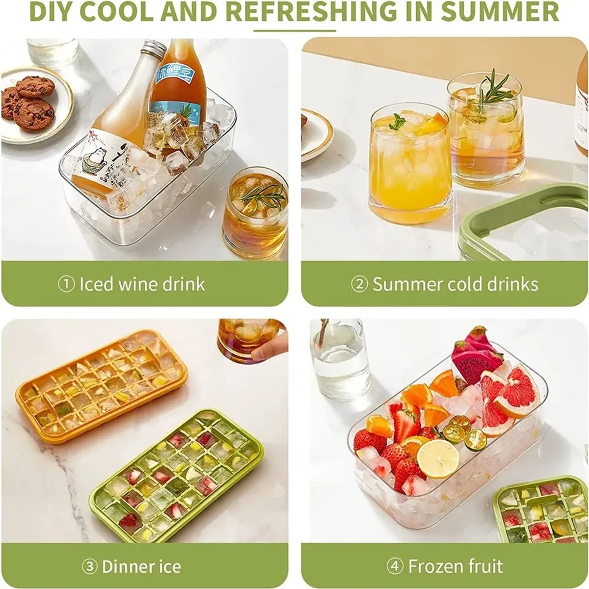 GENERICO - Cubetera Hielo 2 en 1 Contenedor + 2 Bandejas Para Hielo y Palita