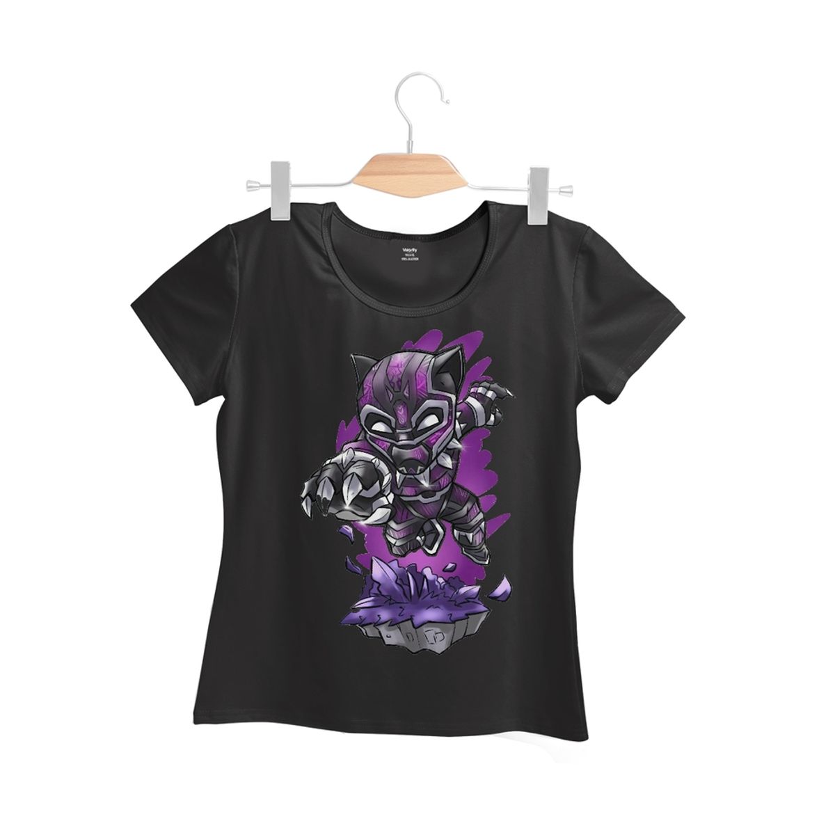 GENERICO - Polera Mujer Pantera Negra Chibi - Negro