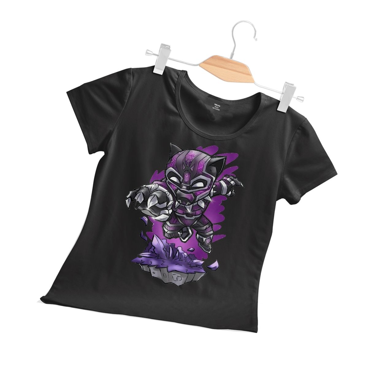 GENERICO - Polera Mujer Pantera Negra Chibi - Negro