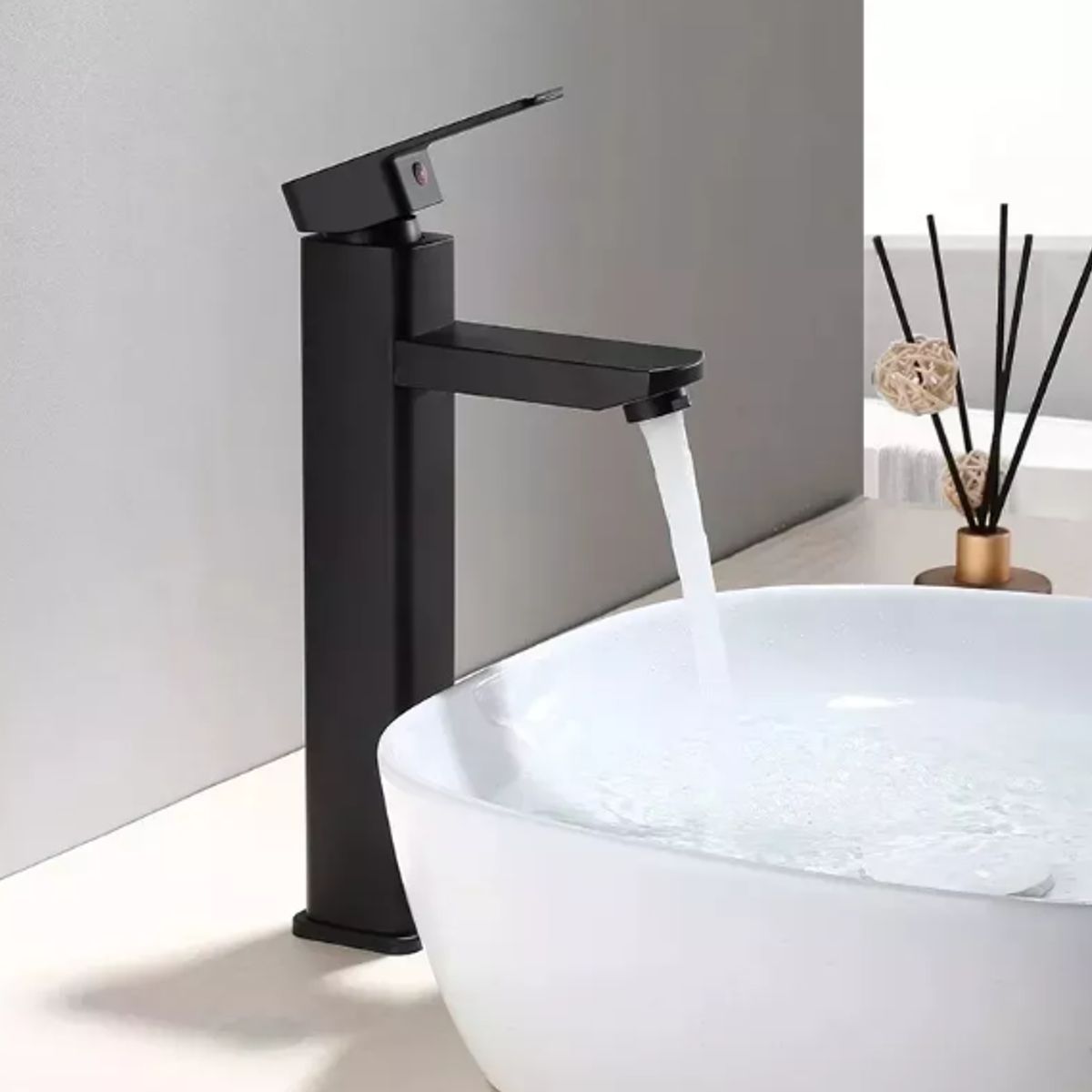 GENERICO - Grifería Llave Lavamanos Alto Negro Mate Acero