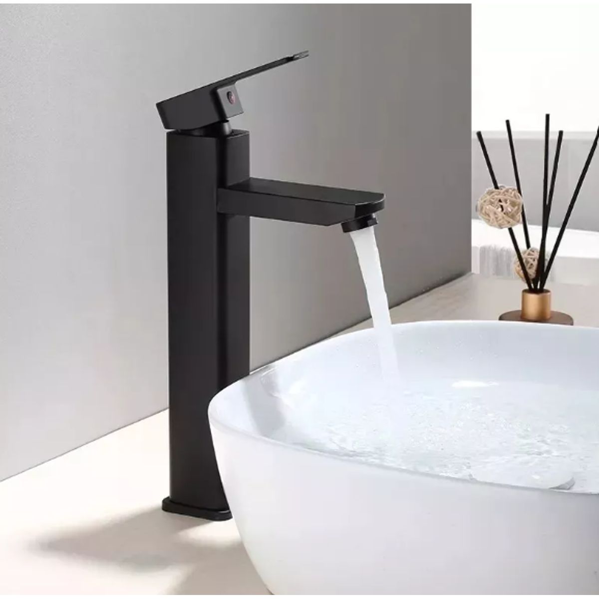 GENERICO - Grifería Llave Lavamanos Alto Negro Mate Acero