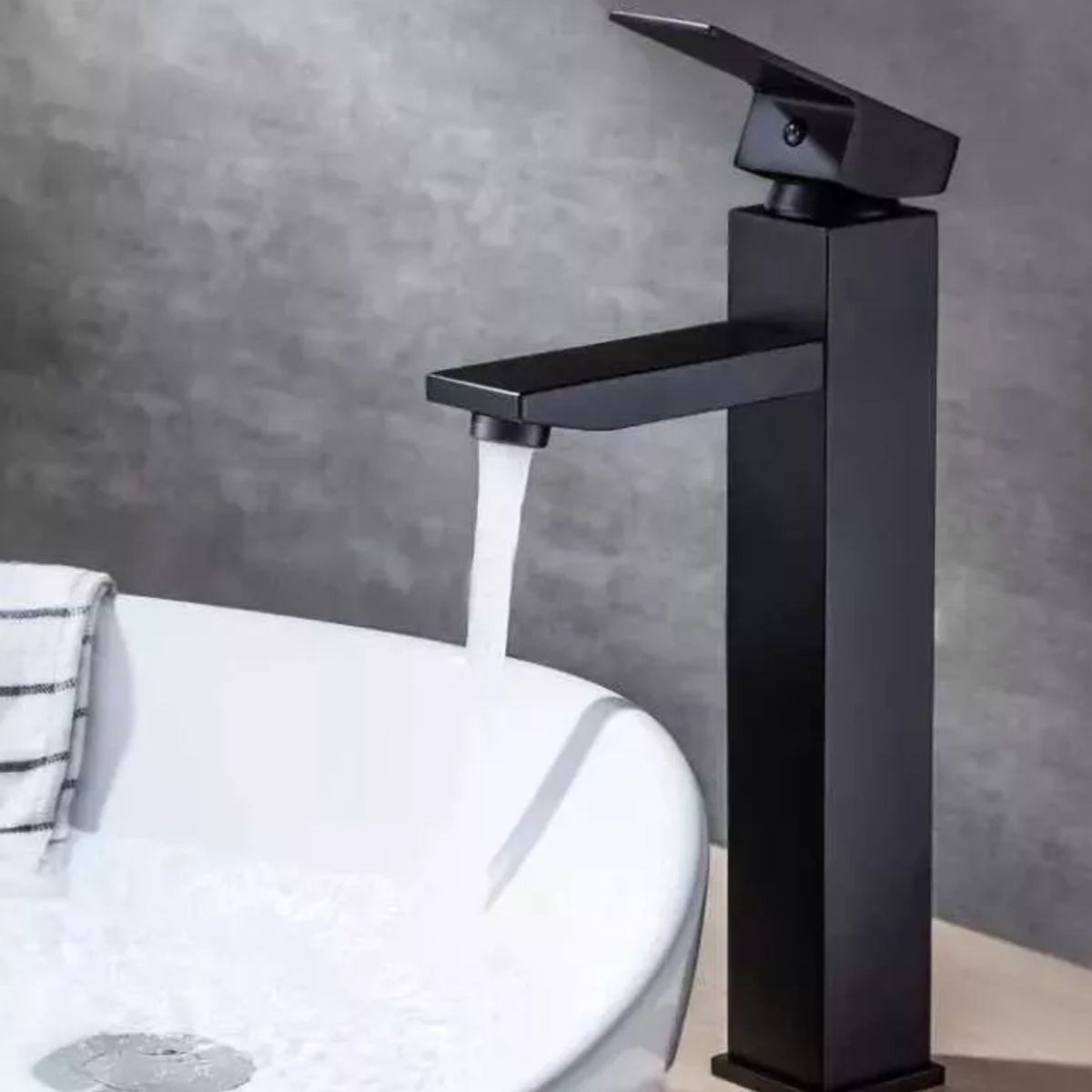 GENERICO - Grifería Llave Lavamanos Alto Negro Mate Acero