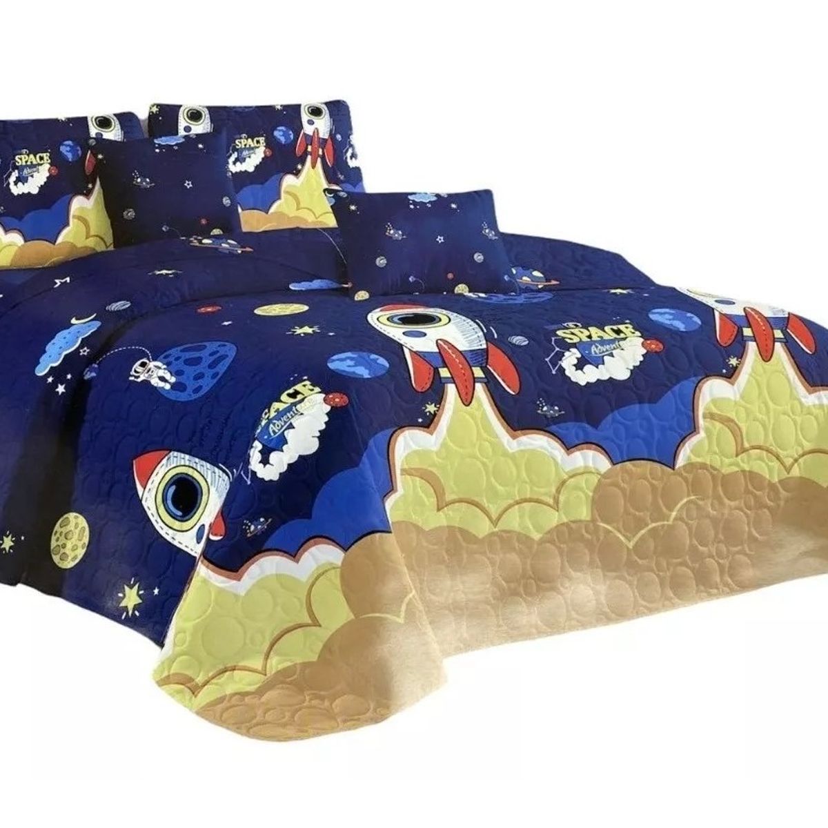 COMPRAPO - Cubrecama Quilt Infantil Liviano 1.5 Pza. Mod. Rocket + Funda 50x70 Cm