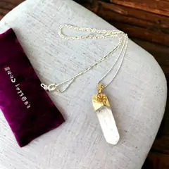 GENERICO - Colgante Cuarzo Cristal Chapado En Oro Cadena de plata 45 Cms