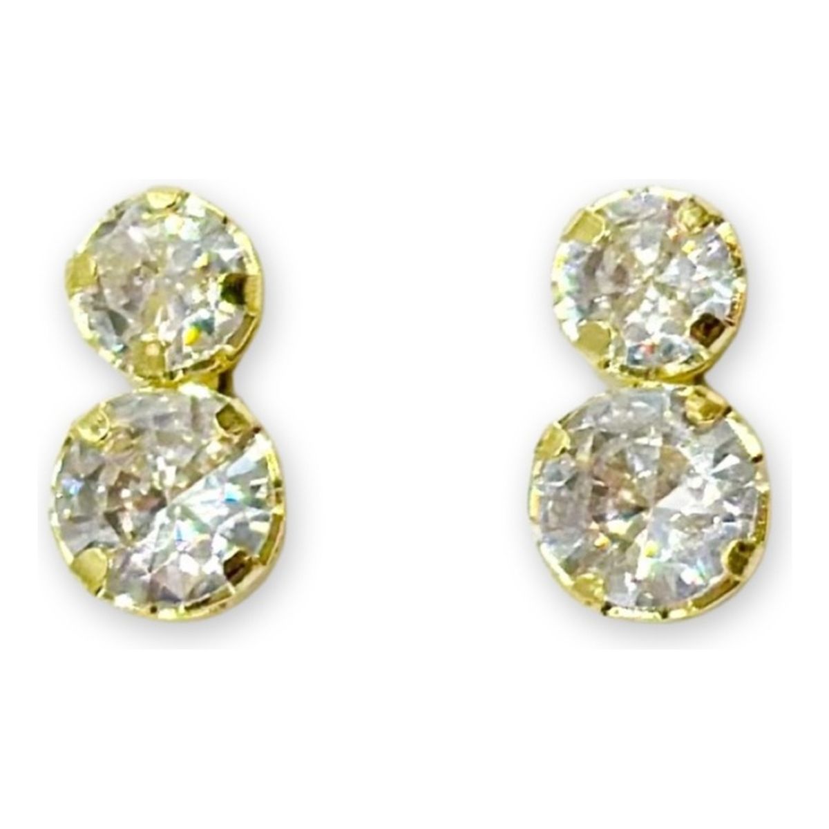 GENERICO - Aros Punto De Luz Doble Circon Enchapado En Oro Mas Caja