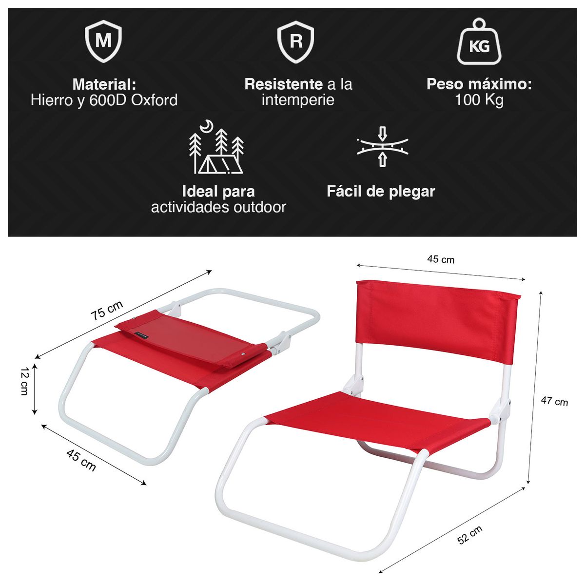 NOVAHUS - Pack 4 Sillas de Descanso Plegable Rojo