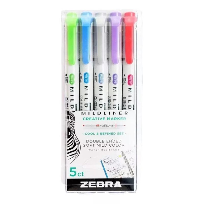 ZEBRA - Marcadores Doble Punta Mildliner 5 Unidades Tonos Fríos