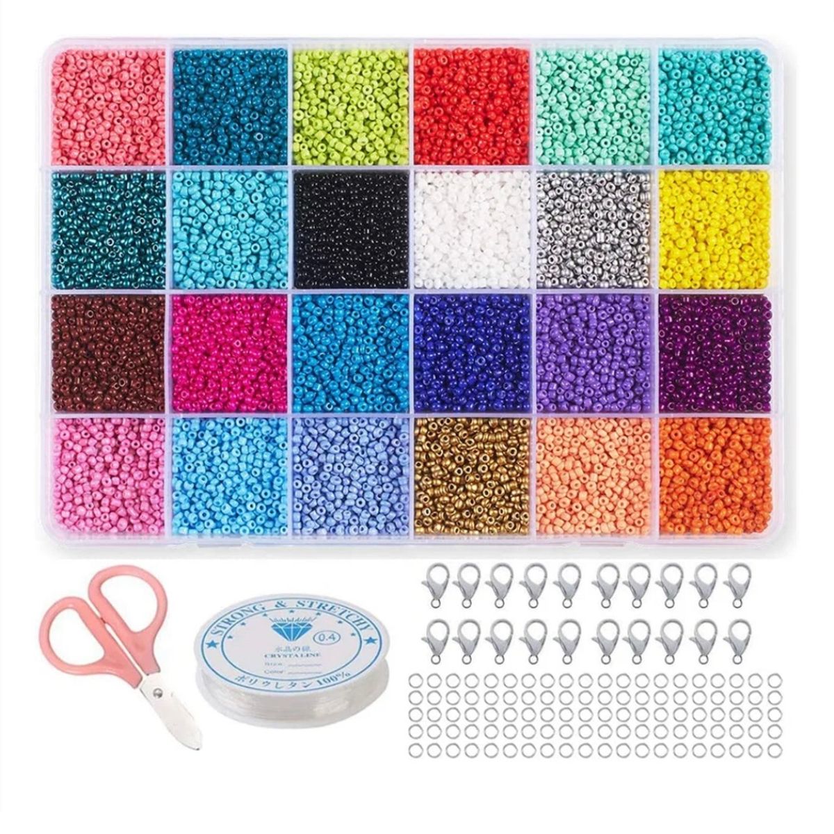 GENERICO - Kit De Mostacillas Con Hilo Y Tijeras 24 Colores