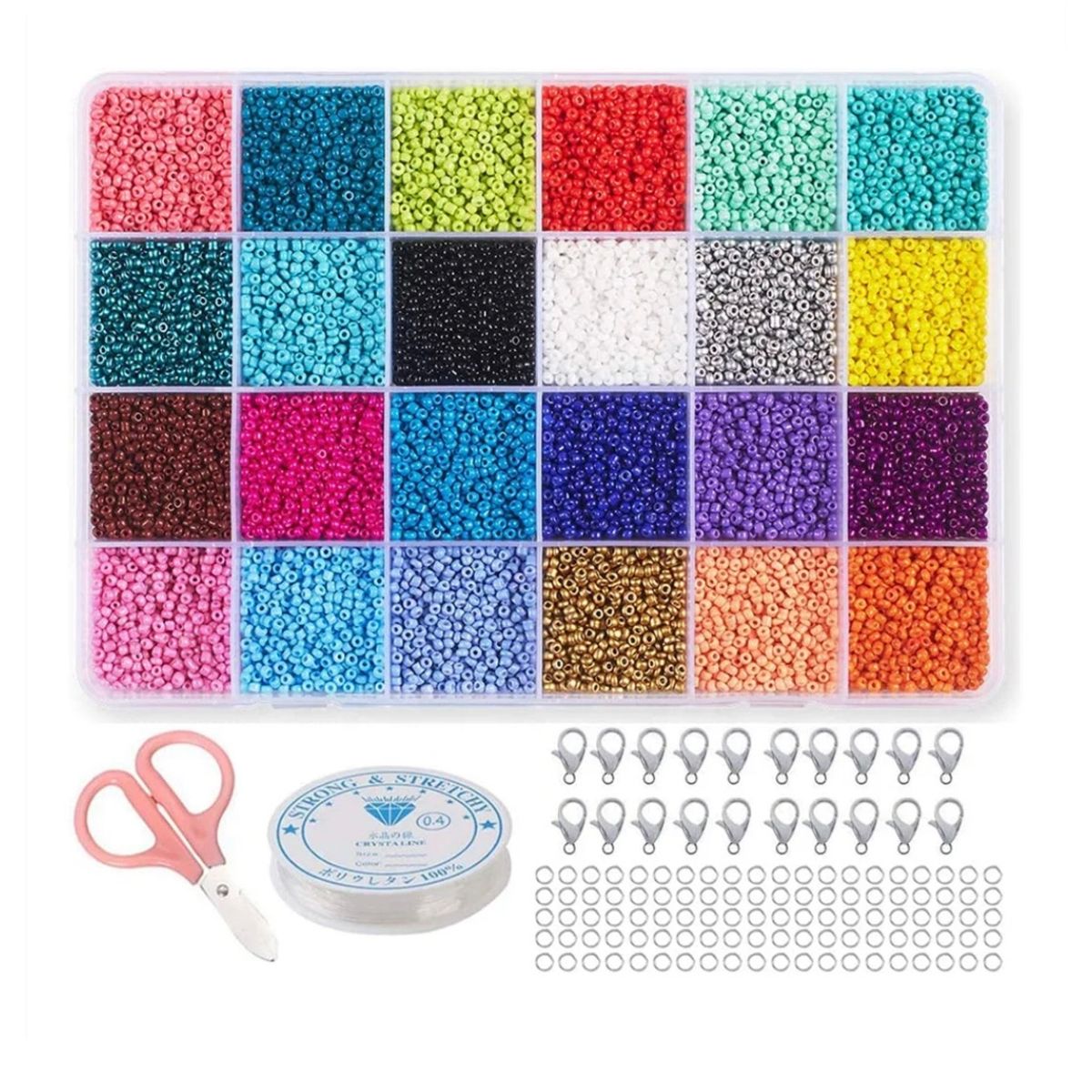 GENERICO - Kit De Mostacillas Con Hilo Y Tijeras 24 Colores