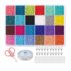 GENERICO - Kit De Mostacillas Con Hilo Y Tijeras 24 Colores