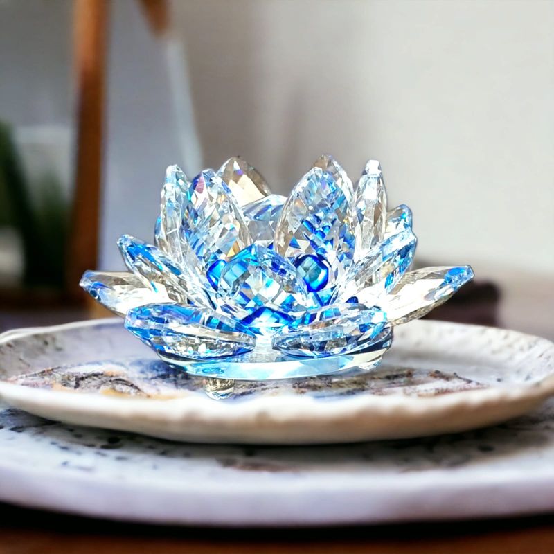 GENERICO - Figura Decorativa Flor de Lotto Cristal 10cms -Azul