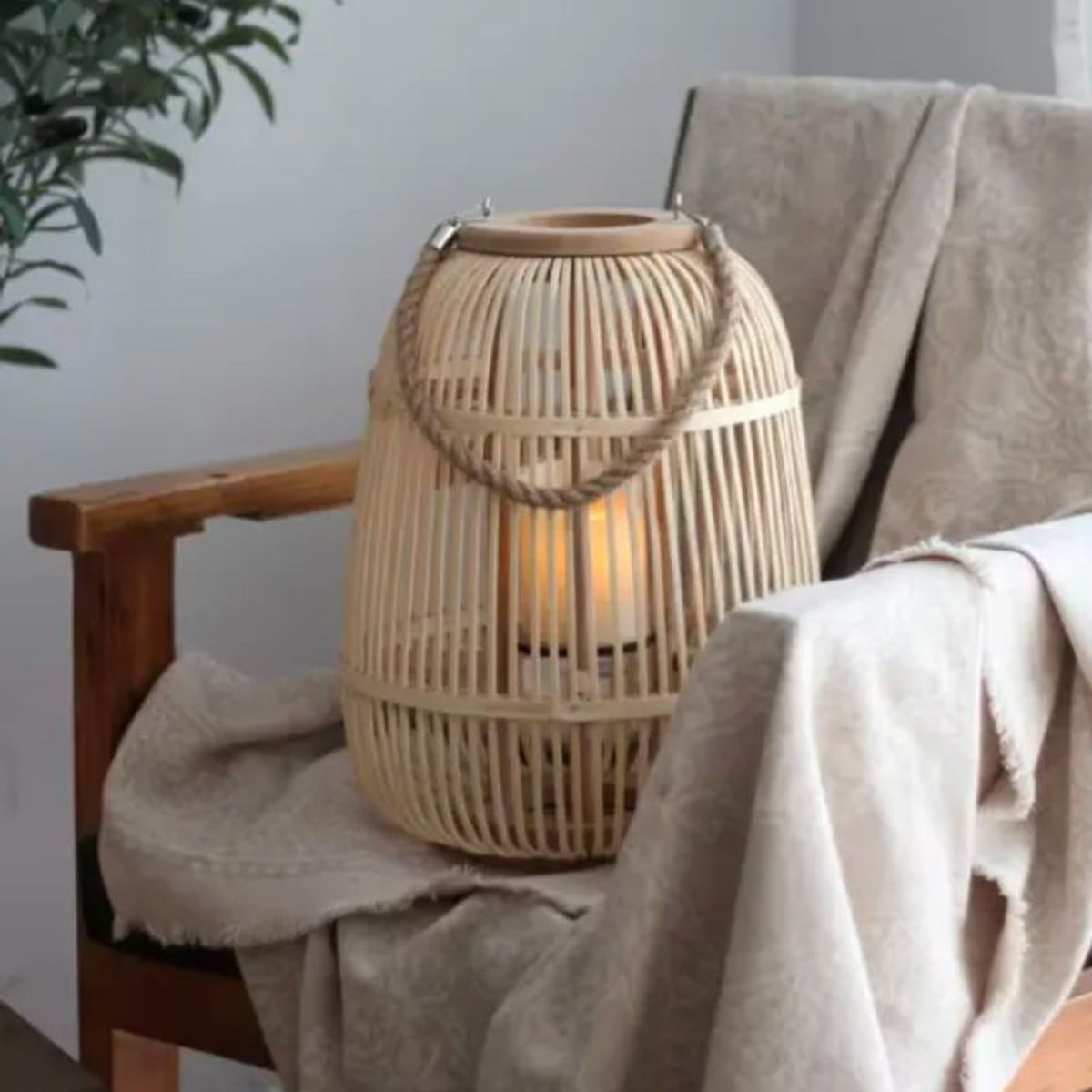 BOHEMIK - Lámpara porta velas de mesa de bambú boho