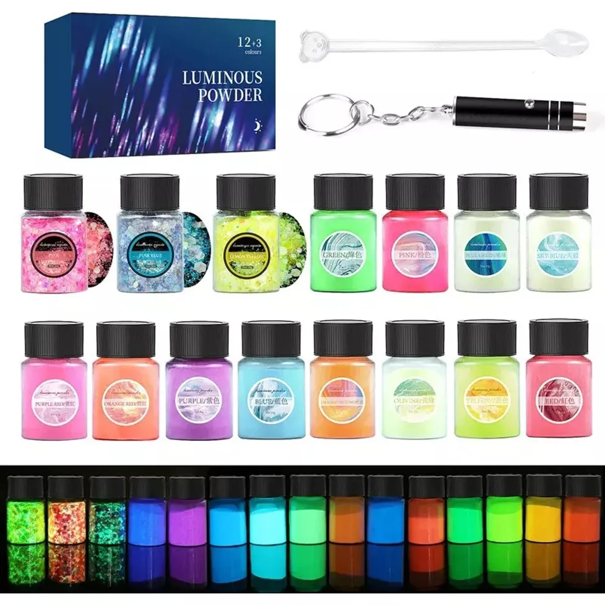GENERICO - Pigmento Polvo Resina Uv 12 y 3 Glitter Fluorescente 20g Cu.