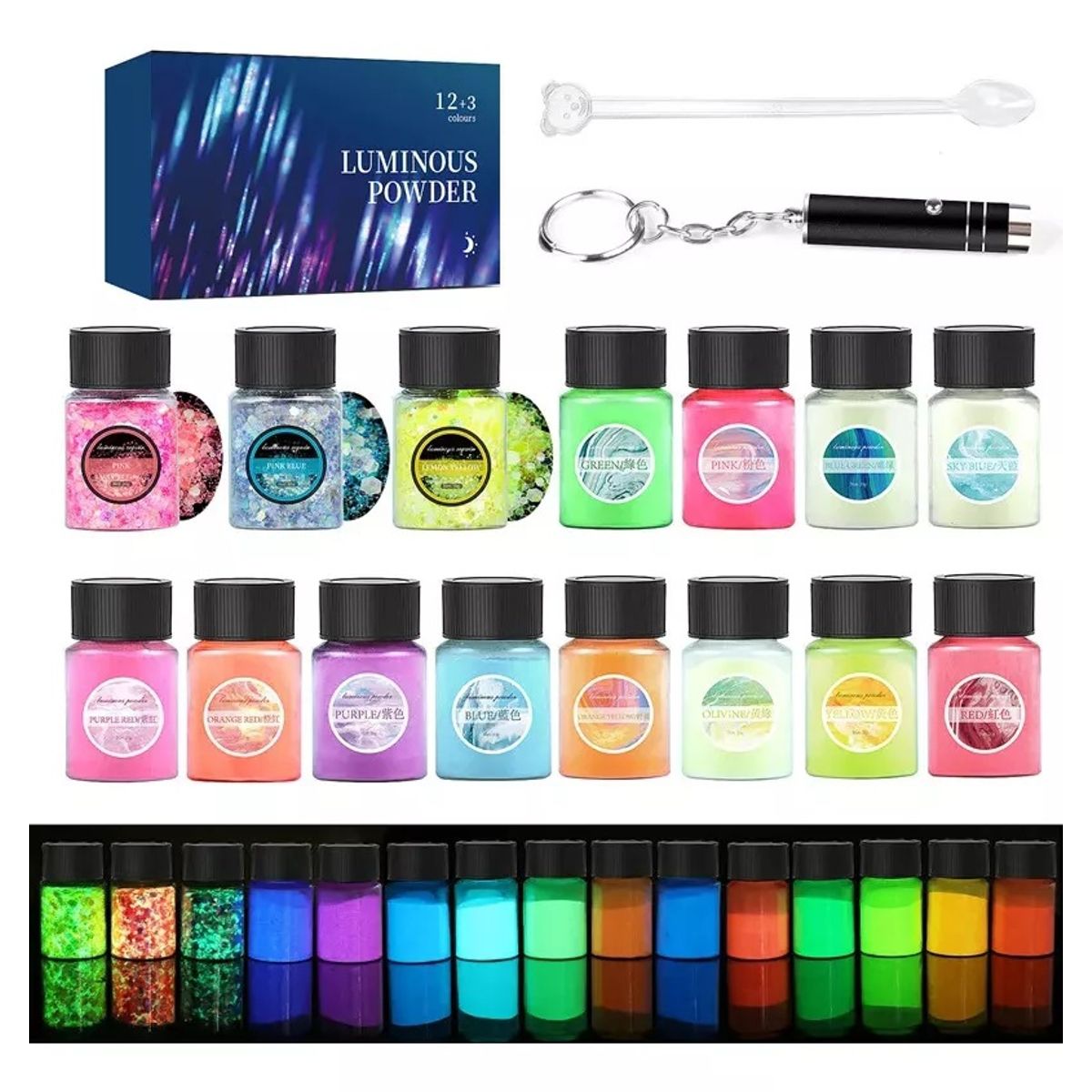 GENERICO - Pigmento Polvo Resina Uv 12 y 3 Glitter Fluorescente 20g Cu.