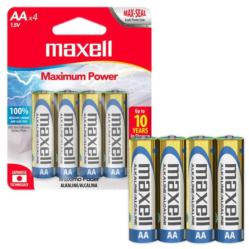 MAXELL - Pilas AA LR6 x4 1.5V Alcalina Maxell Durabilidad y Potencia