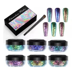 GENERICO - Pigmento Polvo Para Uñas Chameleon Flakes 6pcs.