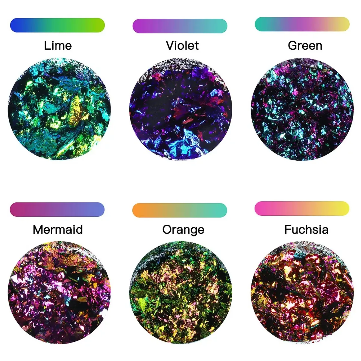 GENERICO - Pigmento Polvo Para Uñas Chameleon Flakes 6pcs.