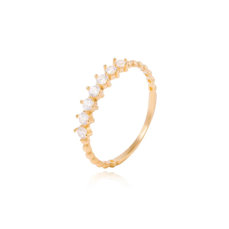 JB JOYAS BARON - Anillo Compromiso de Oro 18Kt 1/2 Cintillo Circonita Piedras y bolitas