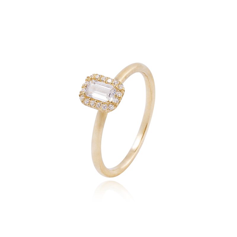 JB JOYAS BARON - Anillo Compromiso de Oro 18Kt Circón cuadrado