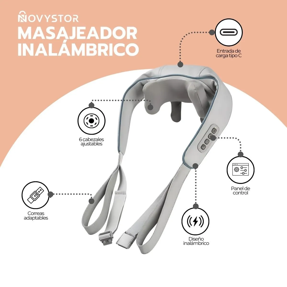 NOVYSTOR - Masajeador Inalámbrico Para Cuello y Cervical con Calor