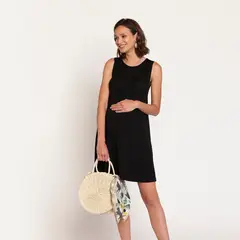NALA - Vestido Maternal Al Cuello Negro Maternity