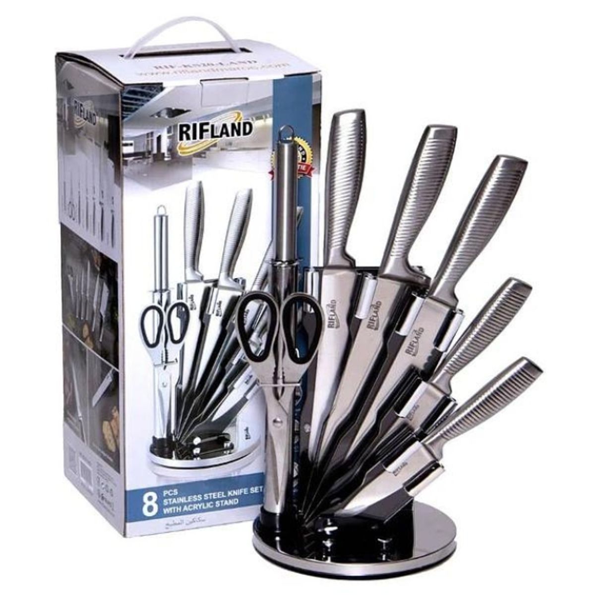 GENERICO - Juego de cuchillos con base 7 piezas acero inoxidable moderno