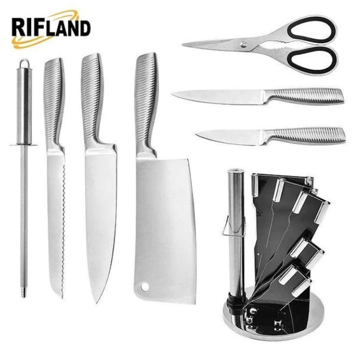 GENERICO - Juego de cuchillos con base 7 piezas acero inoxidable moderno