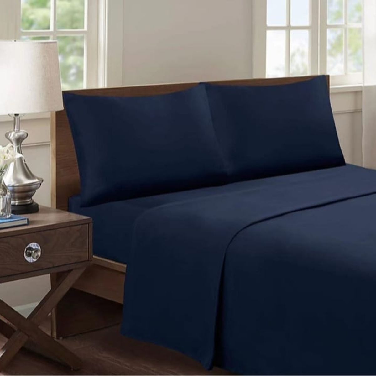 GENERICO - Juego de Sábana King 144 Hilos Color Azul Marino GS003
