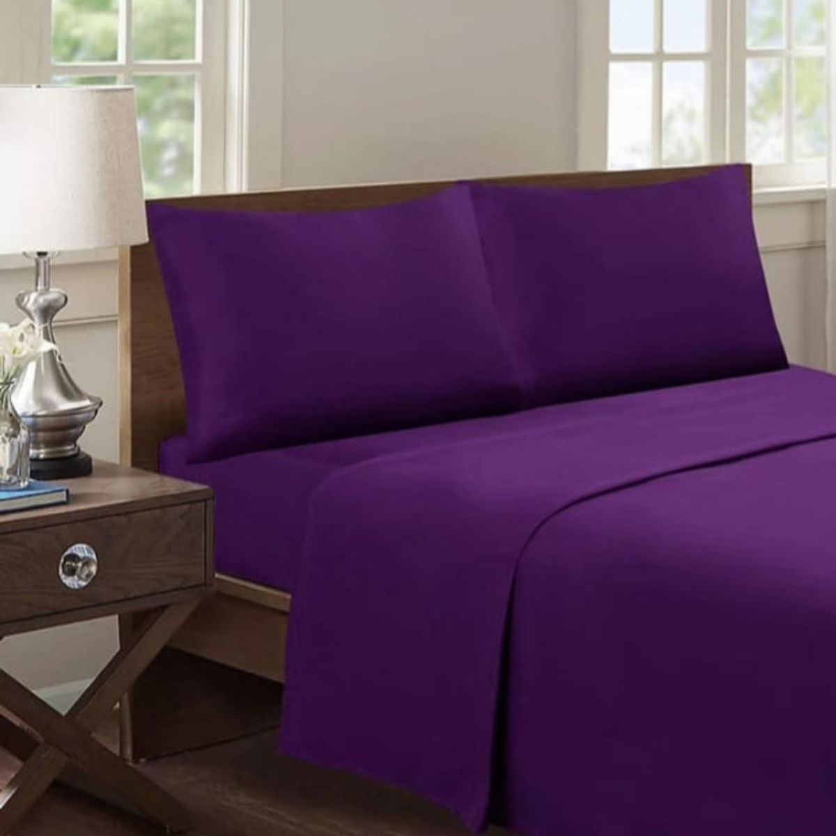 GENERICO - Juego de Sábana King 144 Hilos Color Morado GS006