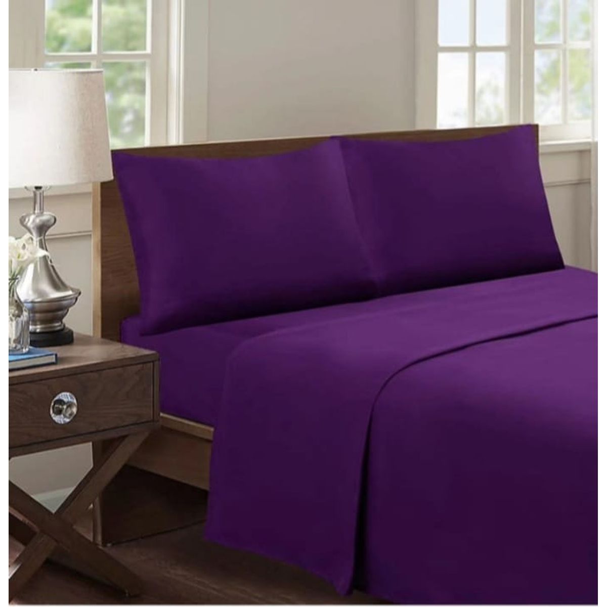 GENERICO - Juego de Sábana King 144 Hilos Color Morado GS006