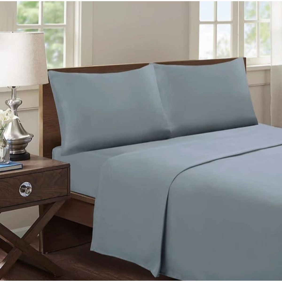 GENERICO - Juego de Sábana King 144 Hilos Color Gris GS007