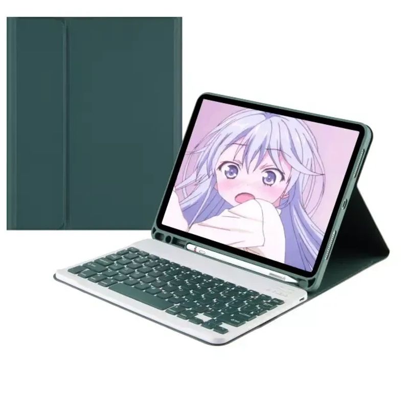 GENERICO - Funda con Teclado magnetico Para IPAD 10.9 VERDE OSCURO