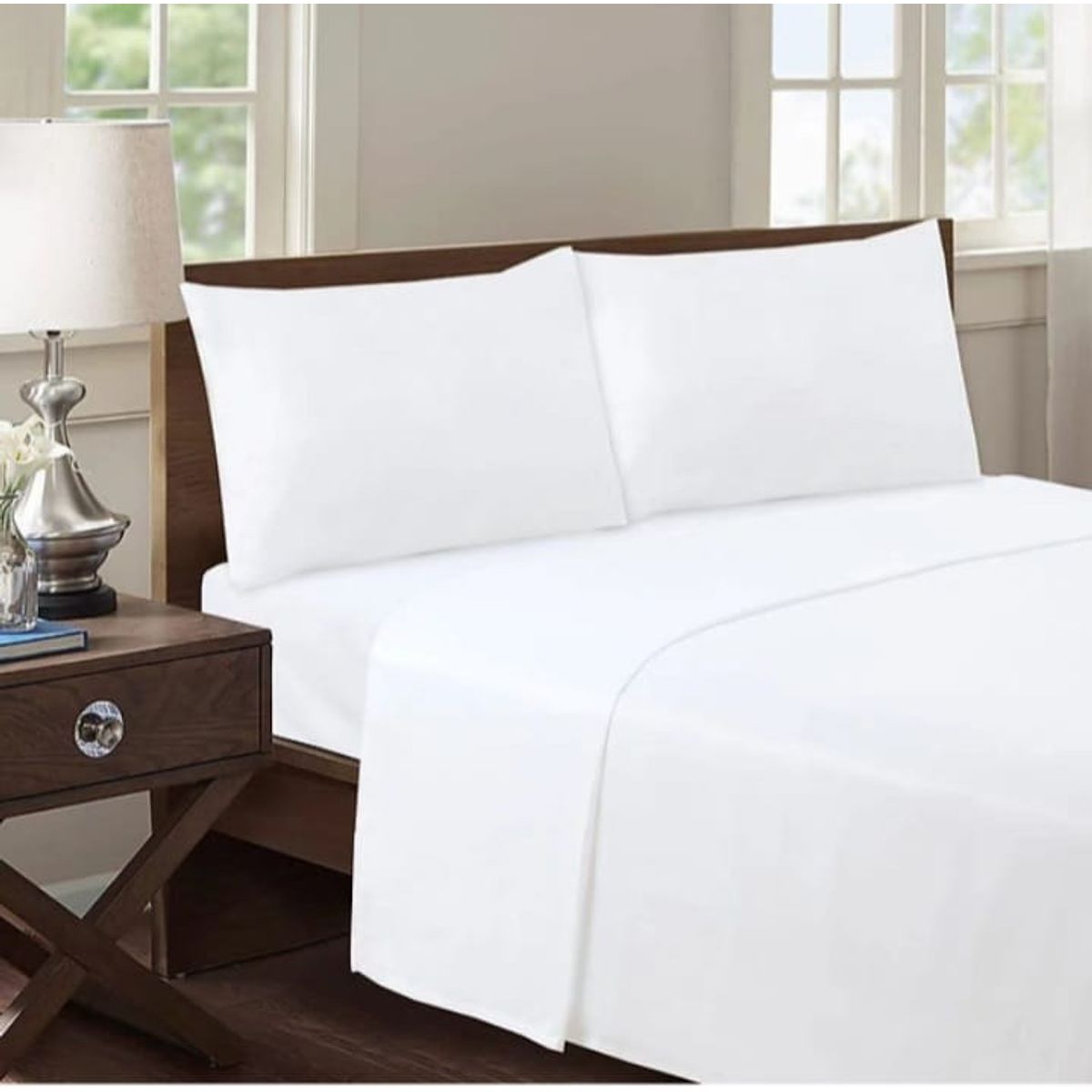 GENERICO - Juego de Sábana 2 Plazas 144 Hilos Color Blanco GS001