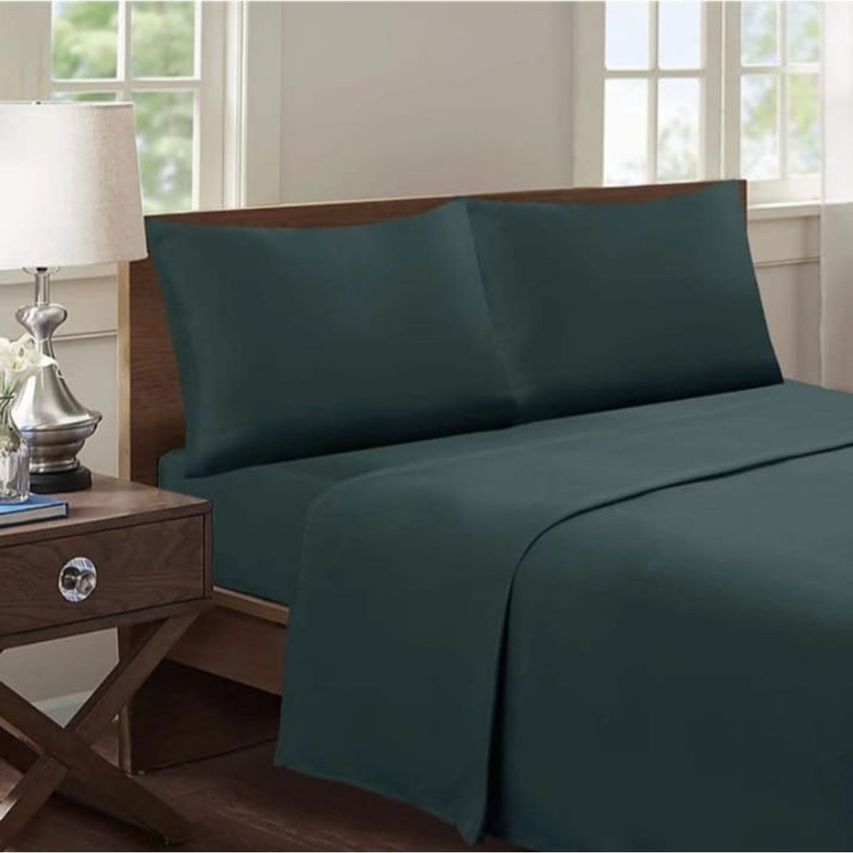 GENERICO - Juego de Sábana 2 Plazas 144 Hilos Color Verde GS009
