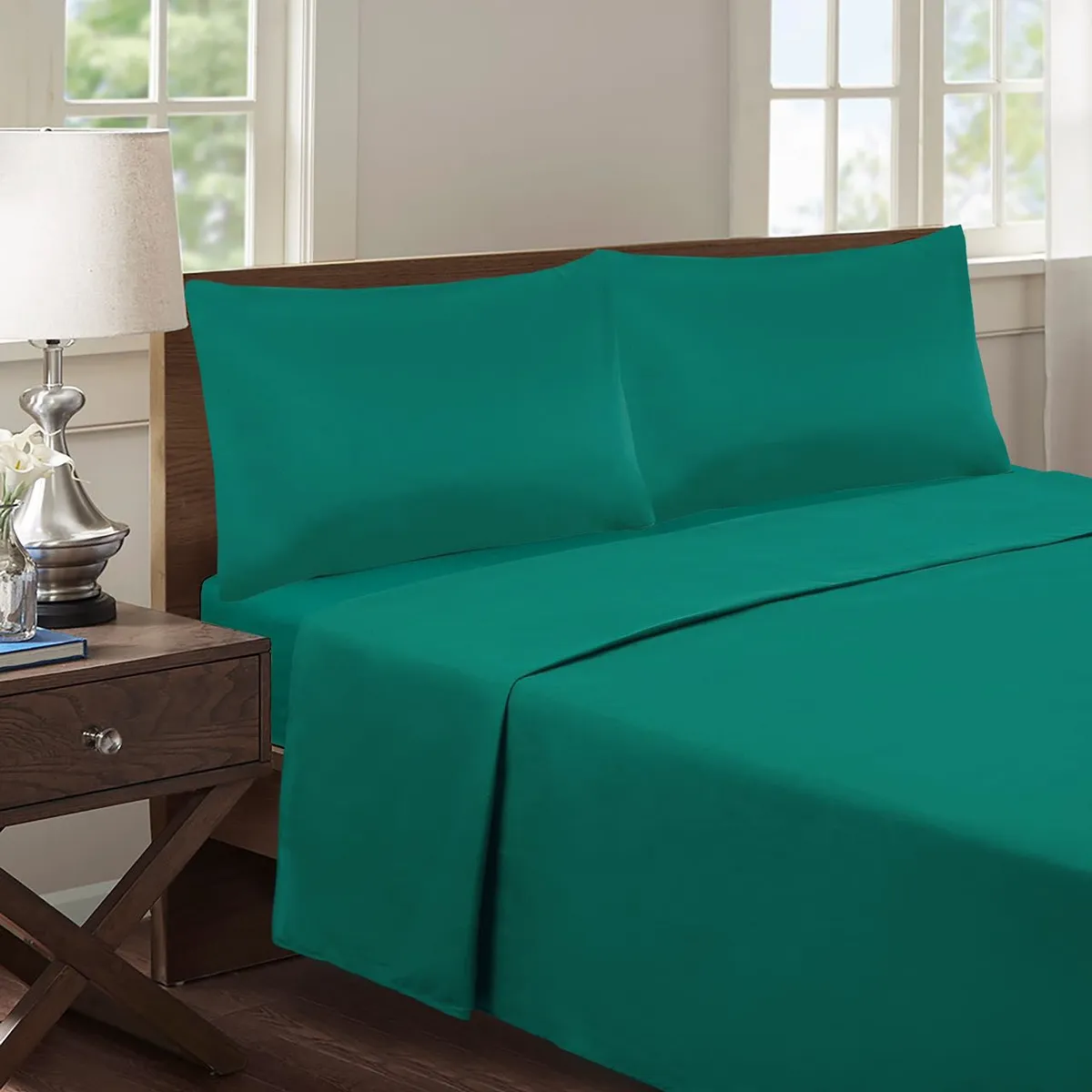 GENERICO - Juego de Sábana 2 Plazas 144 Hilos Color Verde GS010