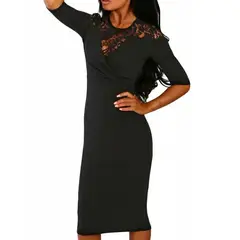 ARRAKASTA - Vestido midi azul ML y negro M