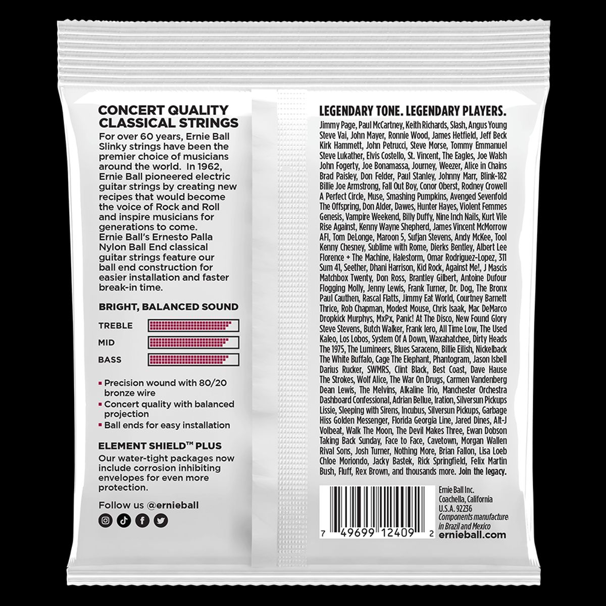 ERNIE BALL - Cuerdas Black / Gold Guitarra Clásica Ernesto Palla Ernie Ball 2409