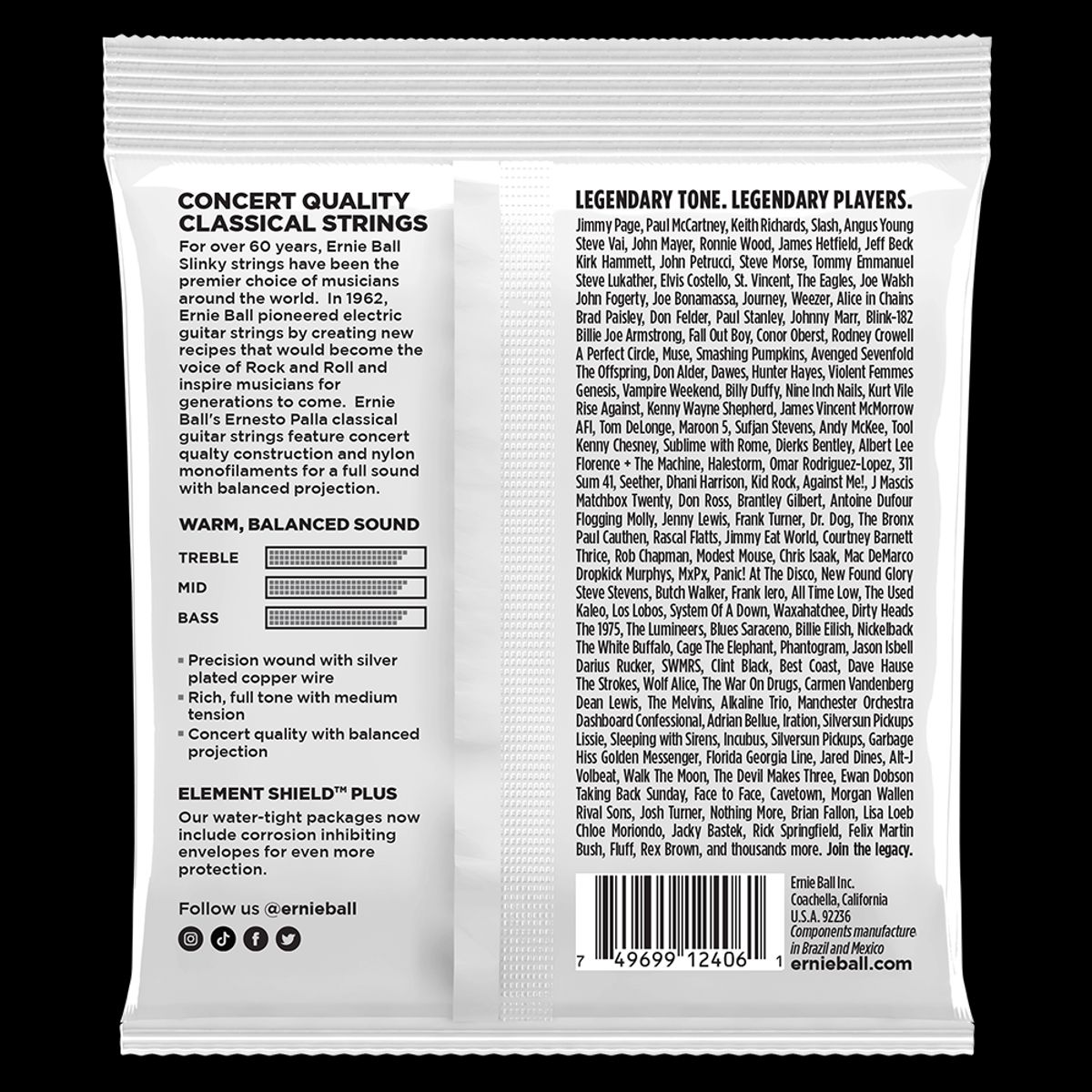 ERNIE BALL - Set Black Nylon Guitarra Clásica Ernesto Palla Ernie Ball