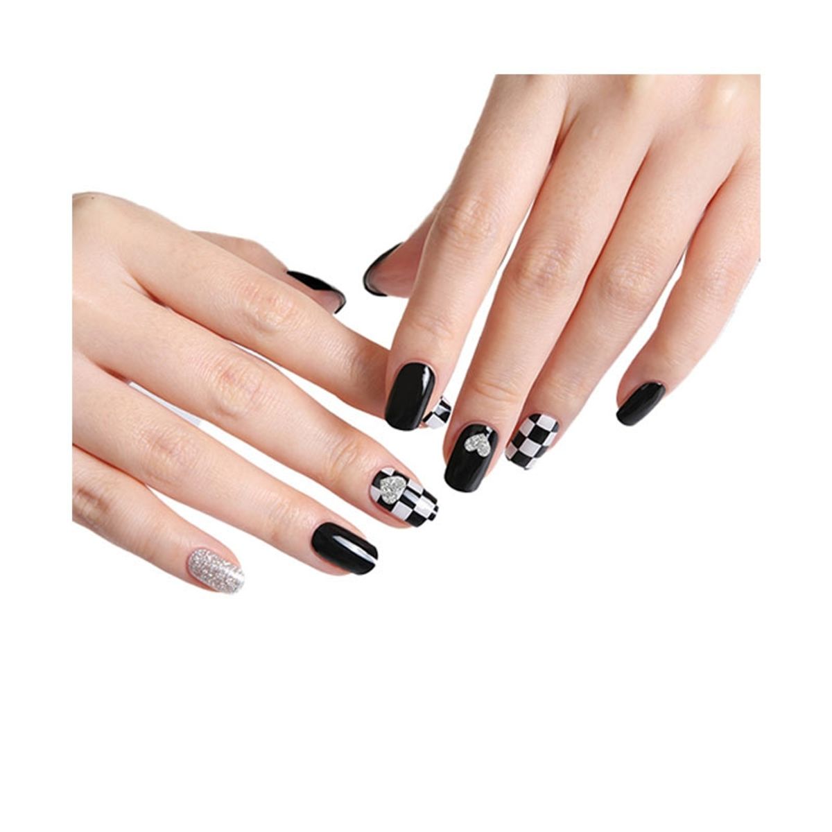 GENERICO - Uñas Sticker Efecto Gel Tiolla Heart Checkerboard.