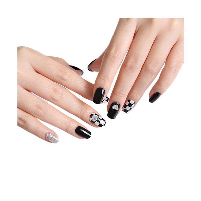 GENERICO - Uñas Sticker Efecto Gel Tiolla Heart Checkerboard.