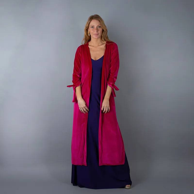 MARIA PASKARO - Tapado Kimono Largo Verona Fucsia Terciopelo  Maria Paskaro - Fucsia