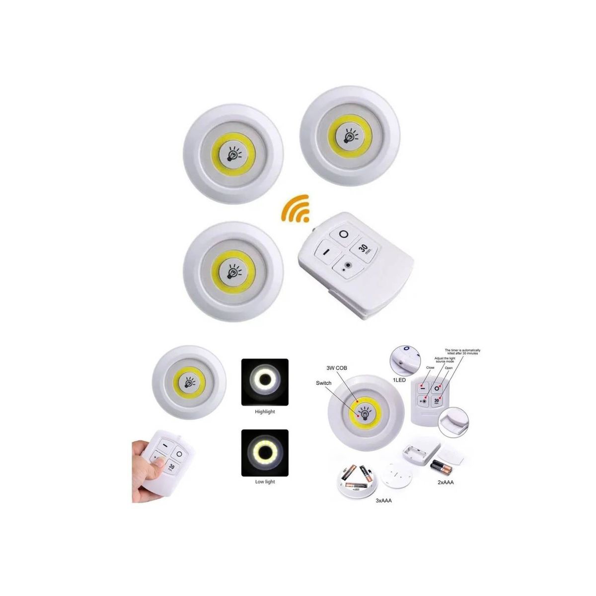 GENERICO - Pack 3 Luces Inalámbricas Led De Emergencia Control Remoto