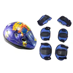 GENERICO - Casco Niño Muñequera Coderas Rodilleras Bici Skate -Azul