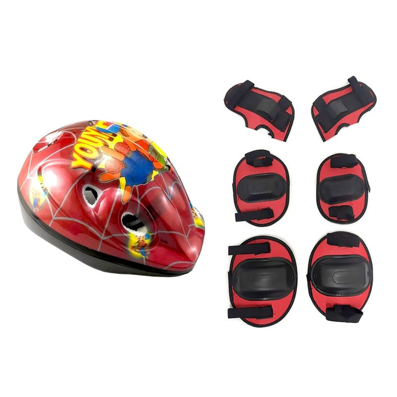 GENERICO - Casco Niño  Muñequera Coderas Rodilleras Bici Skate -Rojo