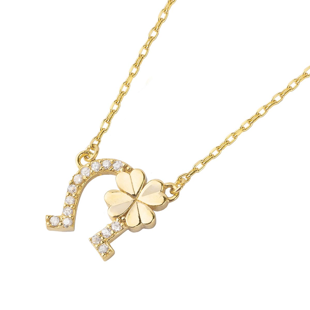 JB JOYAS BARON - Collar de Plata Esterlina 925 Herradura Trebol Revestido en Oro 18kt