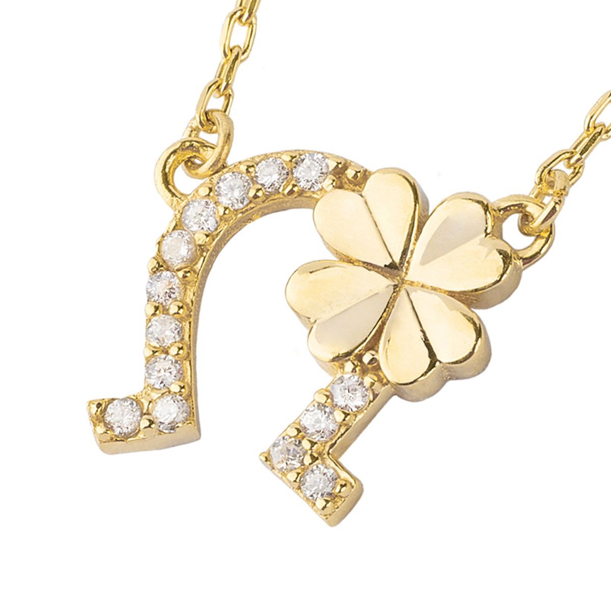 JB JOYAS BARON - Collar de Plata Esterlina 925 Herradura Trebol Revestido en Oro 18kt